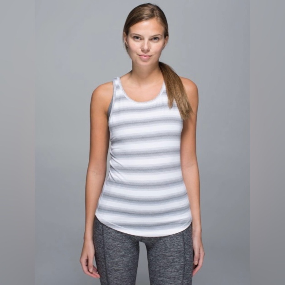 EUC Lululemon Think Fast Tank Capilano Stripe White Heathered Slate 4 / 6